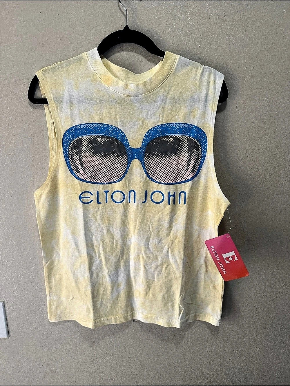 Elton John Eyewear Graphic Muscle Tee Graphic Muscle Tee in Yellow & Blue Size